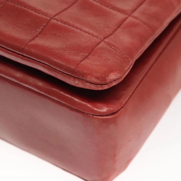 CHANEL Choco Bar Chain Shoulder Bag Lamb Skin Red Silver CC Auth BA3678 - Picture 12 of 15